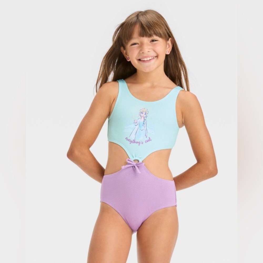 Girls Frozen Two-Tone Cutout Swimsuit